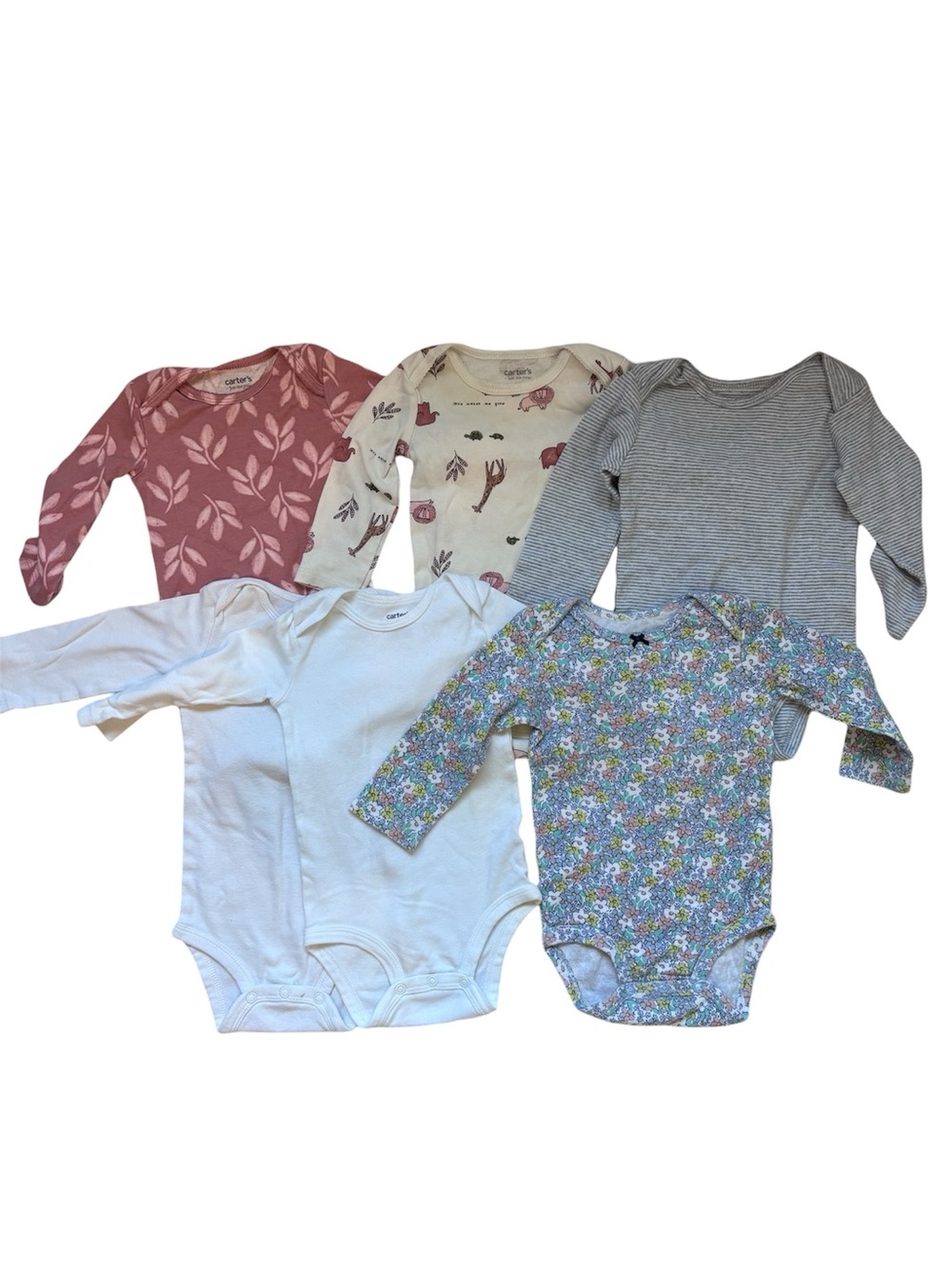 Carter's Baby Girls Long-Sleeve Onesie Bundle Size 12 Months